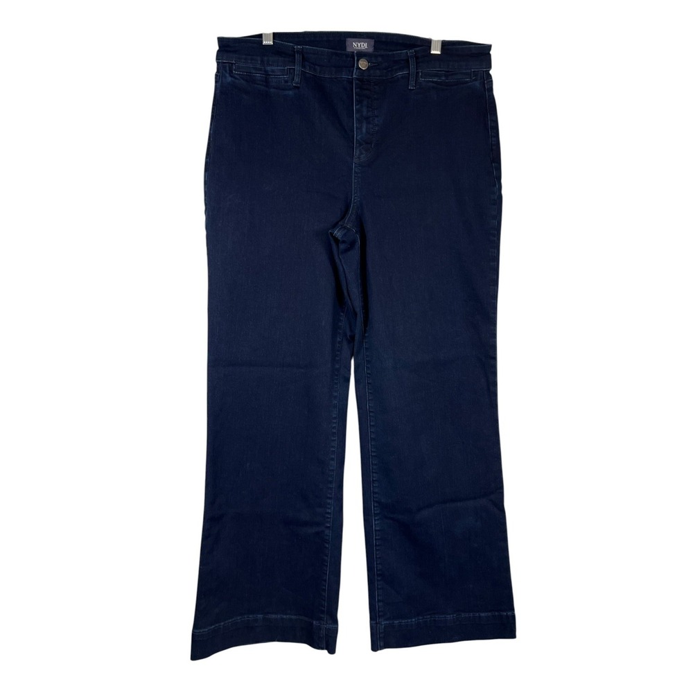 NYDJ Sz 16 Jeans Teresa Trouser Dark Blue Enzyme Wide Leg High Rise